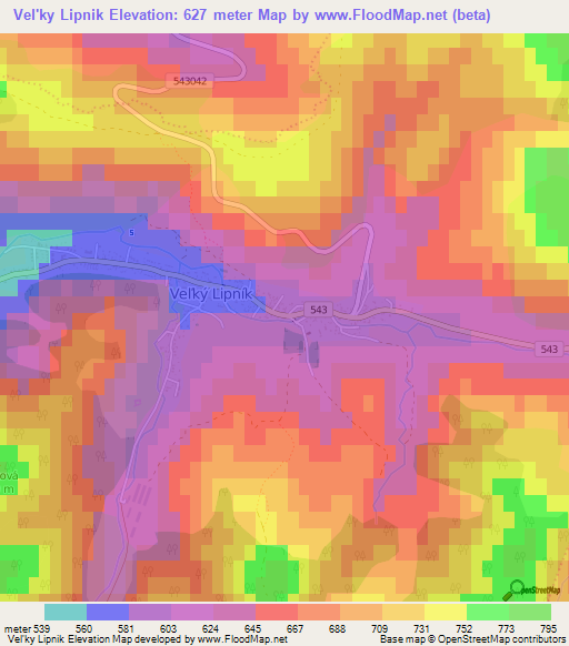 Vel'ky Lipnik,Slovakia Elevation Map