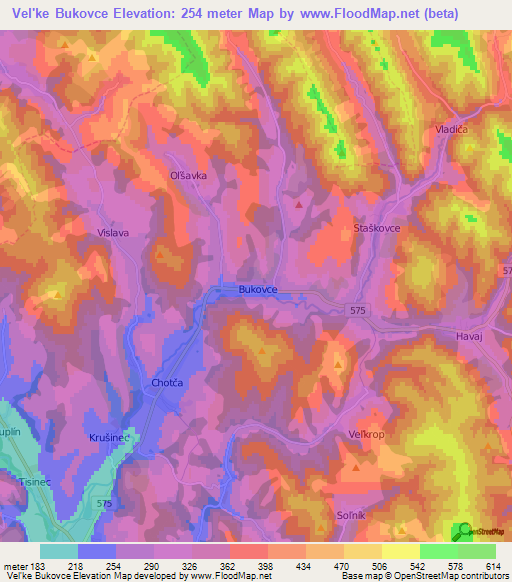 Vel'ke Bukovce,Slovakia Elevation Map