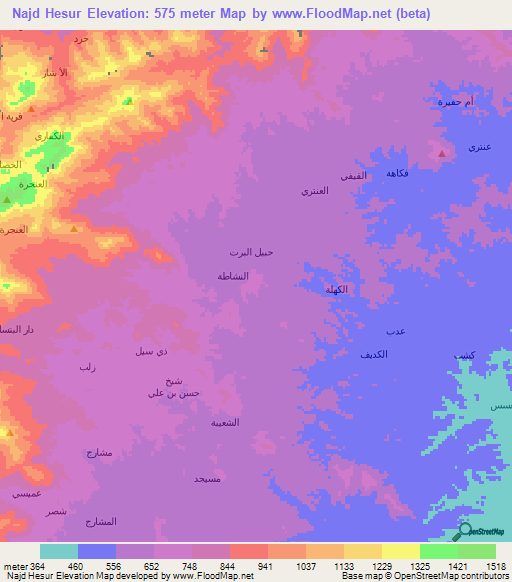 Najd Hesur,Yemen Elevation Map