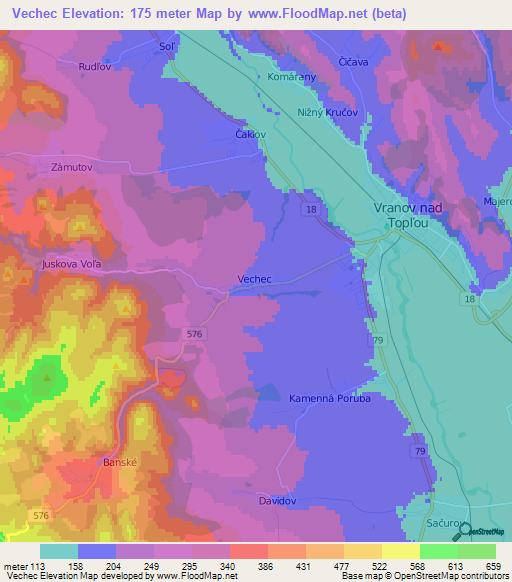 Vechec,Slovakia Elevation Map