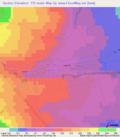 Vechec,Slovakia Elevation Map