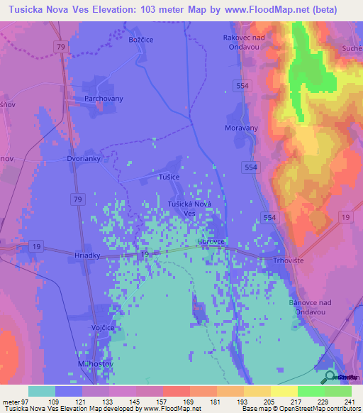 Tusicka Nova Ves,Slovakia Elevation Map