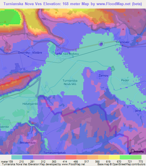 Turnianska Nova Ves,Slovakia Elevation Map
