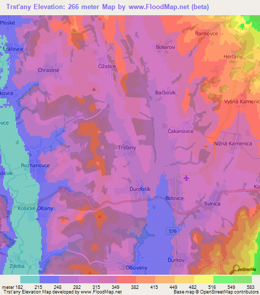 Trst'any,Slovakia Elevation Map