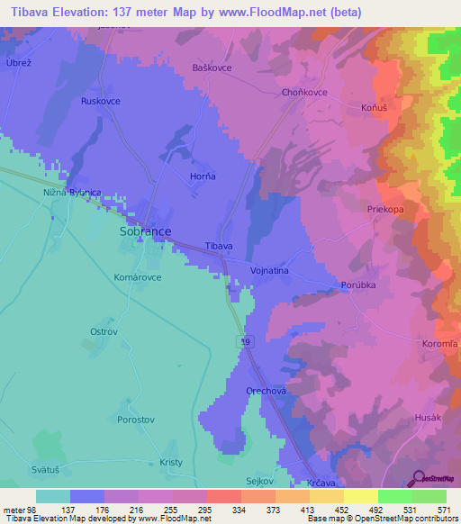 Tibava,Slovakia Elevation Map