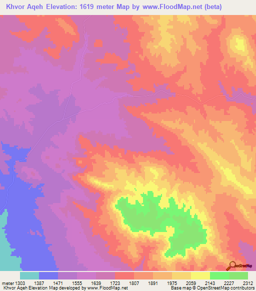 Khvor Aqeh,Iran Elevation Map