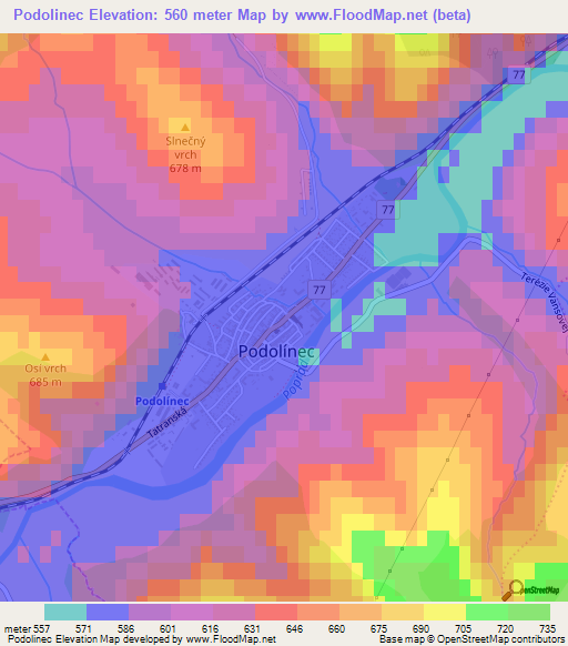 Podolinec,Slovakia Elevation Map