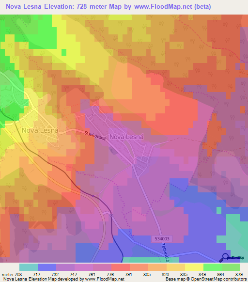 Nova Lesna,Slovakia Elevation Map