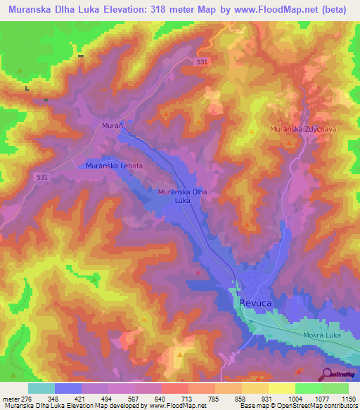 Muranska Dlha Luka,Slovakia Elevation Map