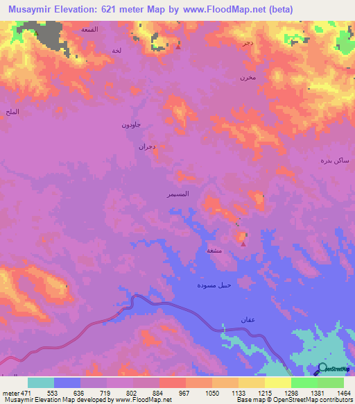 Musaymir,Yemen Elevation Map