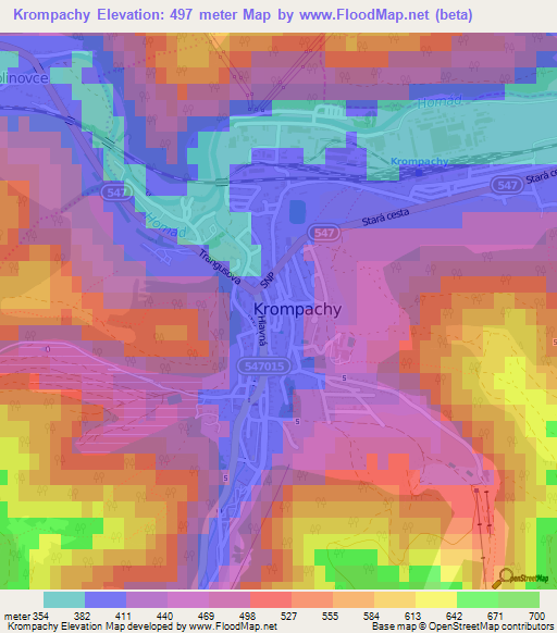 Krompachy,Slovakia Elevation Map