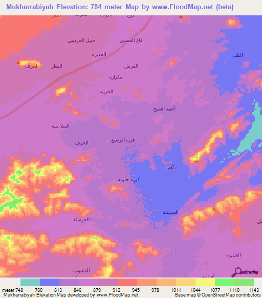 Mukharrabiyah,Yemen Elevation Map
