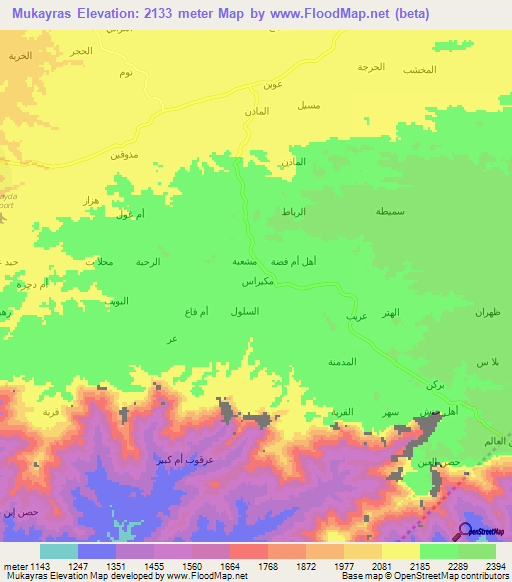 Mukayras,Yemen Elevation Map