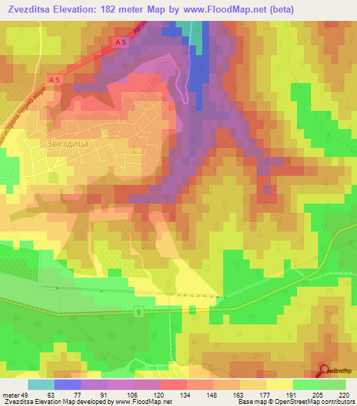 Zvezditsa,Bulgaria Elevation Map