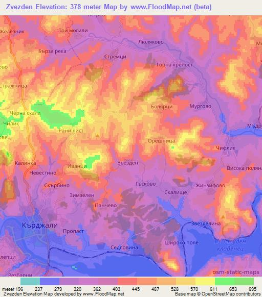 Zvezden,Bulgaria Elevation Map