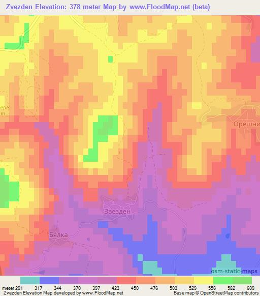 Zvezden,Bulgaria Elevation Map