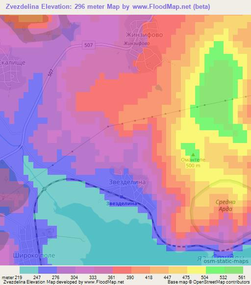 Zvezdelina,Bulgaria Elevation Map