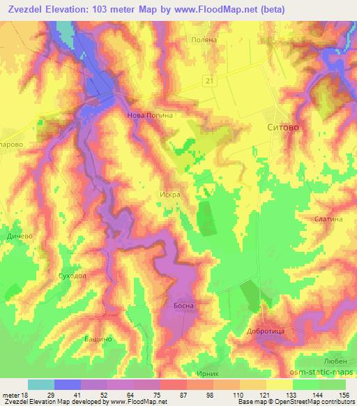 Zvezdel,Bulgaria Elevation Map