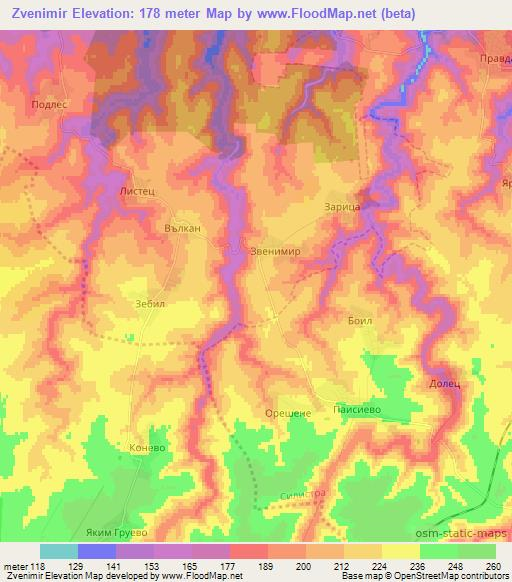 Zvenimir,Bulgaria Elevation Map