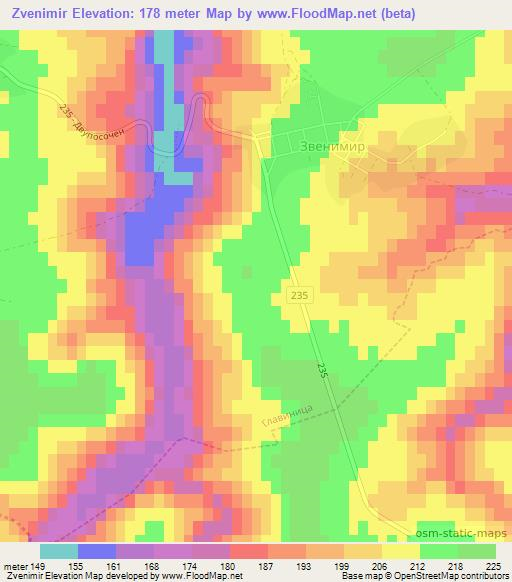 Zvenimir,Bulgaria Elevation Map