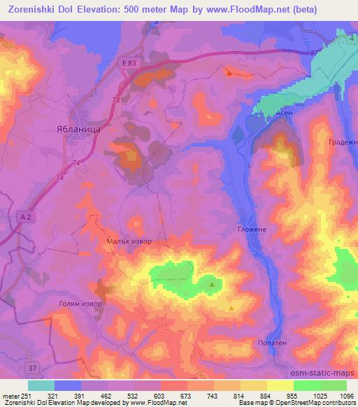 Zorenishki Dol,Bulgaria Elevation Map