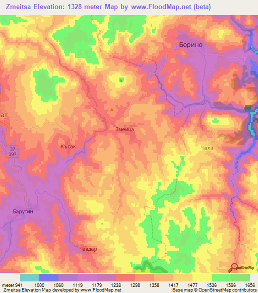 Zmeitsa,Bulgaria Elevation Map