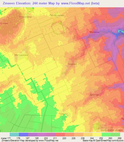 Zmeevo,Bulgaria Elevation Map