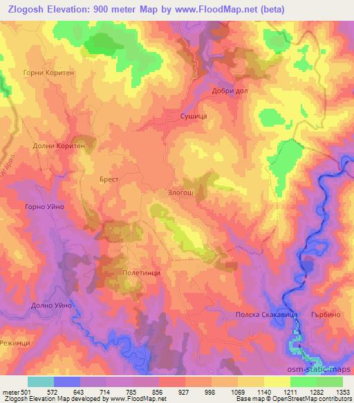 Zlogosh,Bulgaria Elevation Map