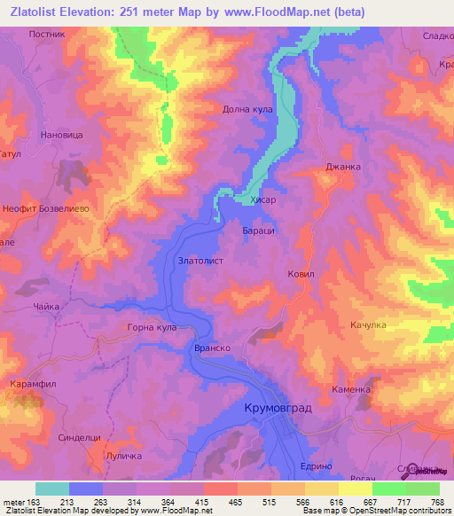 Zlatolist,Bulgaria Elevation Map