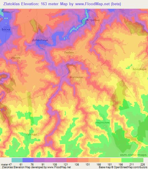 Zlatoklas,Bulgaria Elevation Map