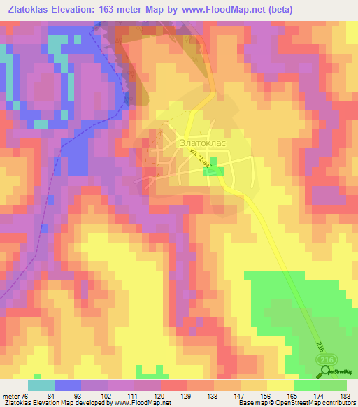Zlatoklas,Bulgaria Elevation Map