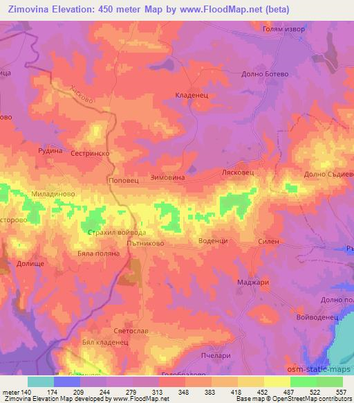 Zimovina,Bulgaria Elevation Map
