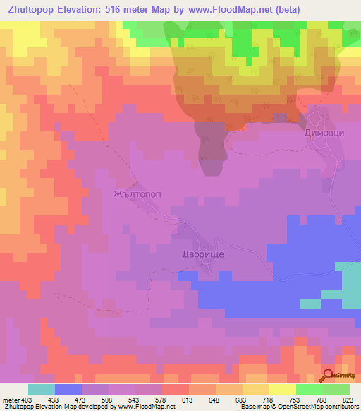 Zhultopop,Bulgaria Elevation Map