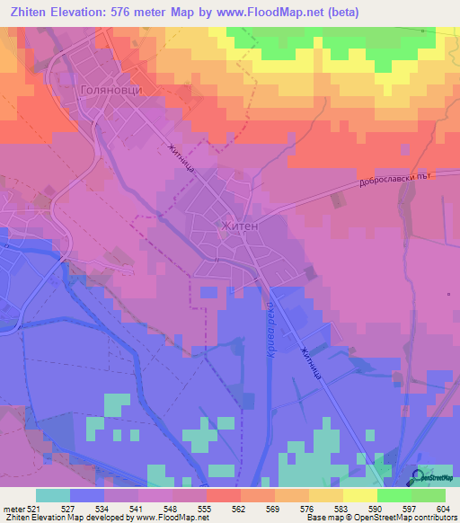 Zhiten,Bulgaria Elevation Map