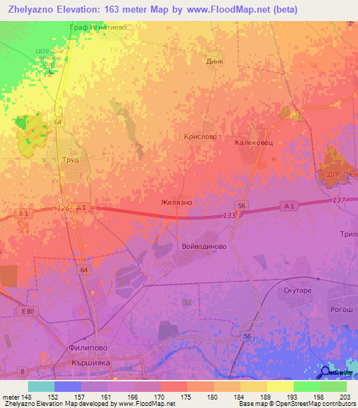 Zhelyazno,Bulgaria Elevation Map