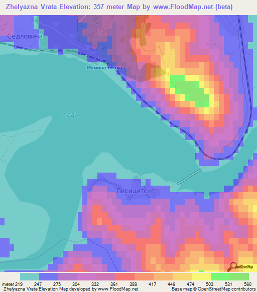 Zhelyazna Vrata,Bulgaria Elevation Map