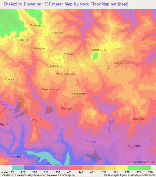 Zhelezino,Bulgaria Elevation Map