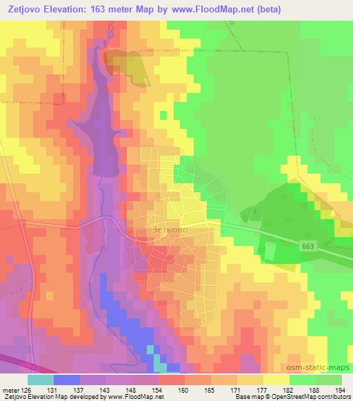 Zetjovo,Bulgaria Elevation Map