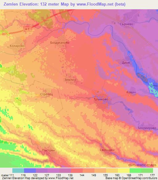 Zemlen,Bulgaria Elevation Map