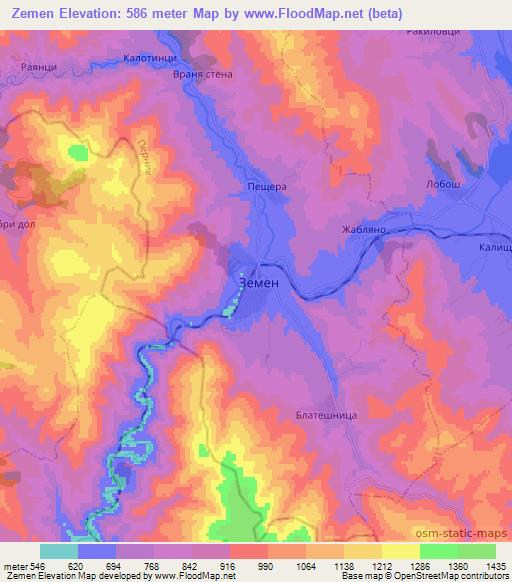 Zemen,Bulgaria Elevation Map