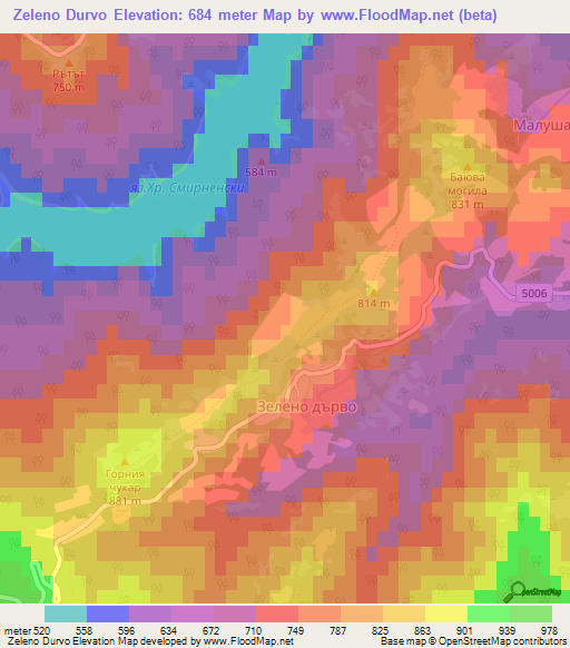 Zeleno Durvo,Bulgaria Elevation Map