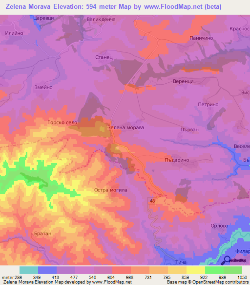 Zelena Morava,Bulgaria Elevation Map