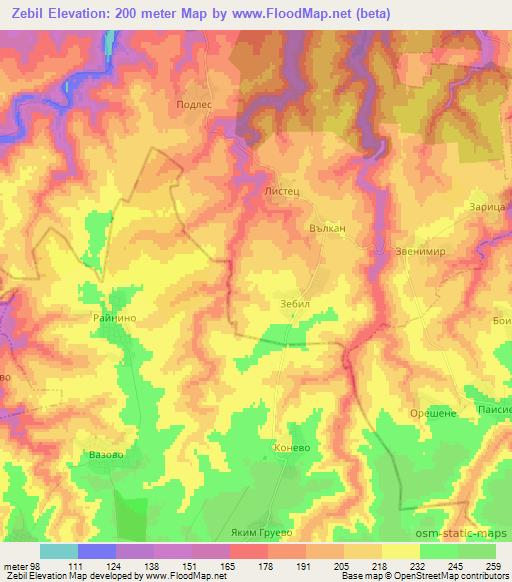 Zebil,Bulgaria Elevation Map