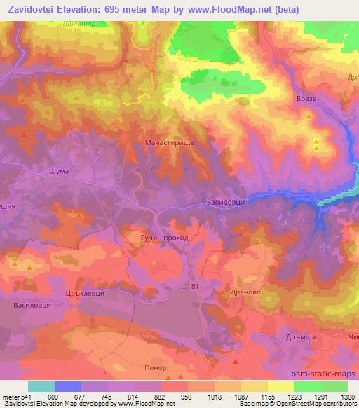 Zavidovtsi,Bulgaria Elevation Map