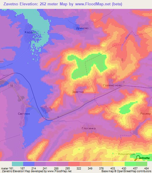 Zavetno,Bulgaria Elevation Map