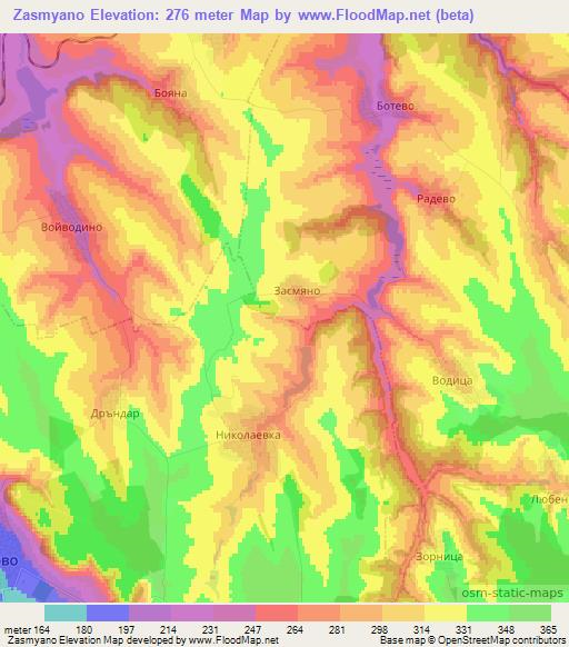 Zasmyano,Bulgaria Elevation Map