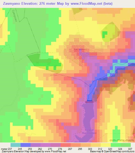 Zasmyano,Bulgaria Elevation Map