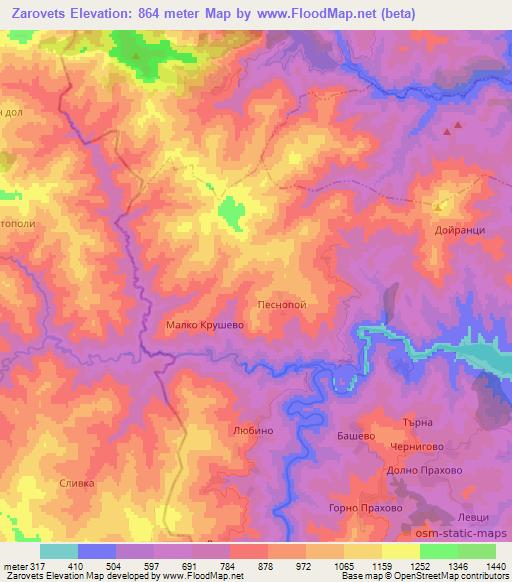 Zarovets,Bulgaria Elevation Map