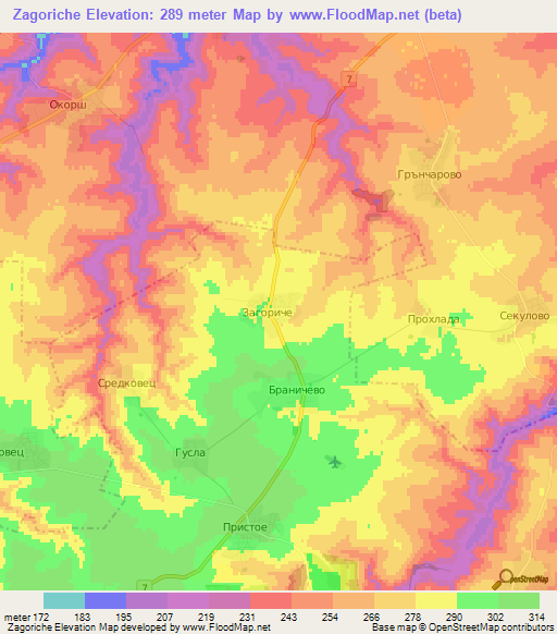 Zagoriche,Bulgaria Elevation Map
