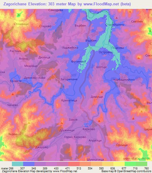 Zagorichane,Bulgaria Elevation Map